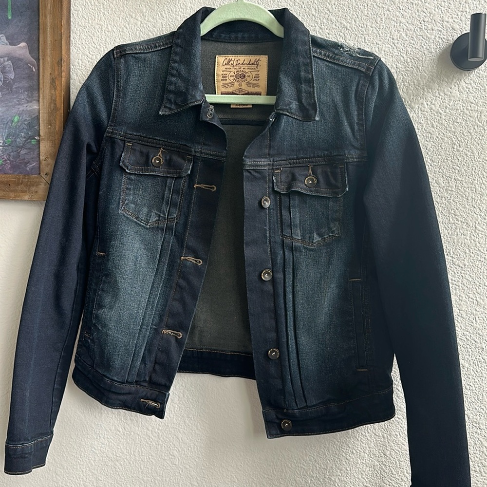 Cult of Individuality denim jacket with sweater back. Size Large, runs small